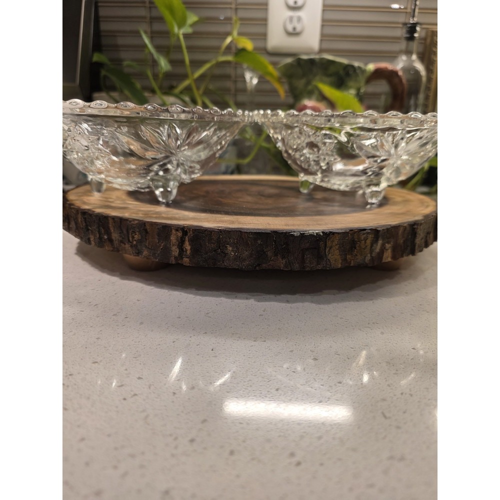 2 Anchor Hocking Star Of David 3-Toed Crystal Glass‎ Bowls 6.5"
